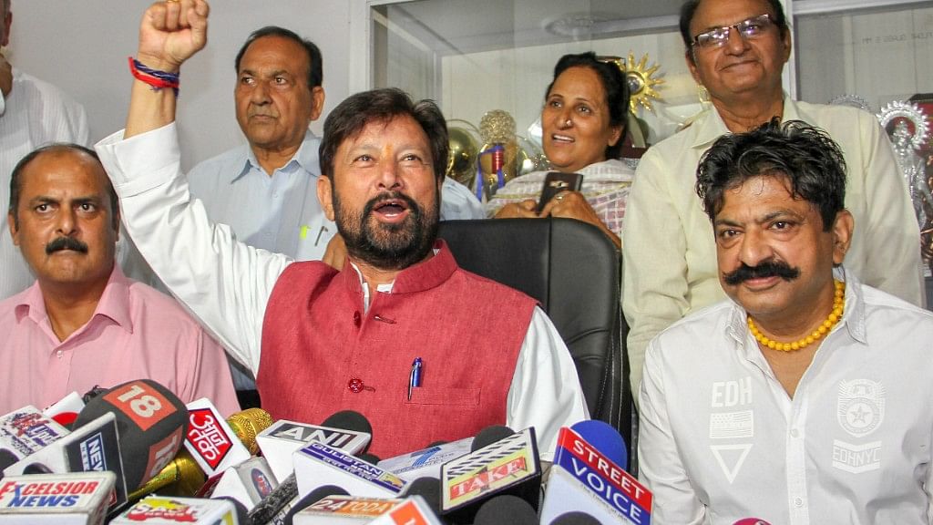 BJP leader Choudhary Lal Singh addresses a press conference, in Jammu on Friday, 22 June.