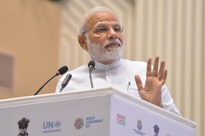 New Delhi: Prime Minister Narendra Modi addresses during the Plenary Session of World Environment Day celebrations, in New Delhi on June 5, 2018. (Photo: IANS)
