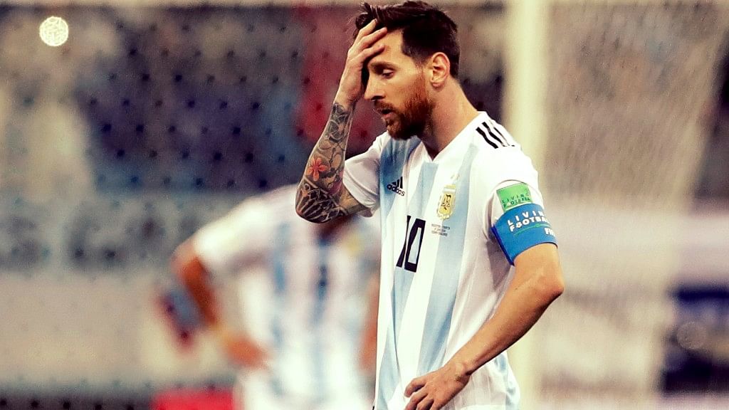 Argentina’s Lionel Messi reacts after Croatia’s third goal during their Group D match  at the  Nizhny Novgorod Stadium on Thursday. Croatia won 3-0.