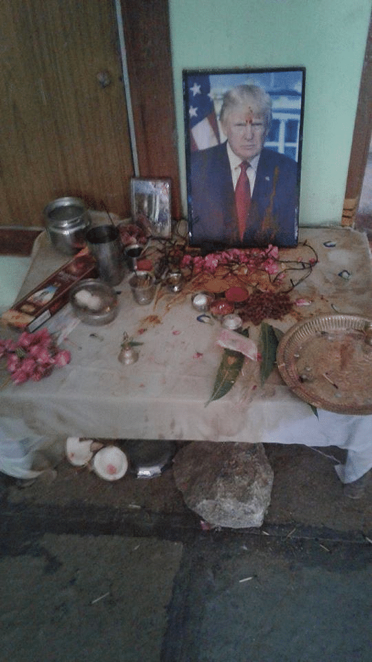 At 11 am every morning, Bussa Krishna sits down and does a ‘puja’ for the controversial president of United States.
