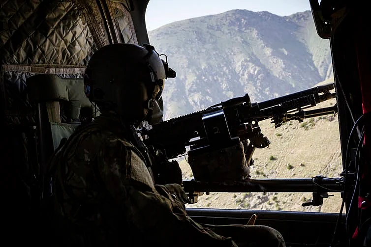 US Army helicopter crew chief in Afghanistan.