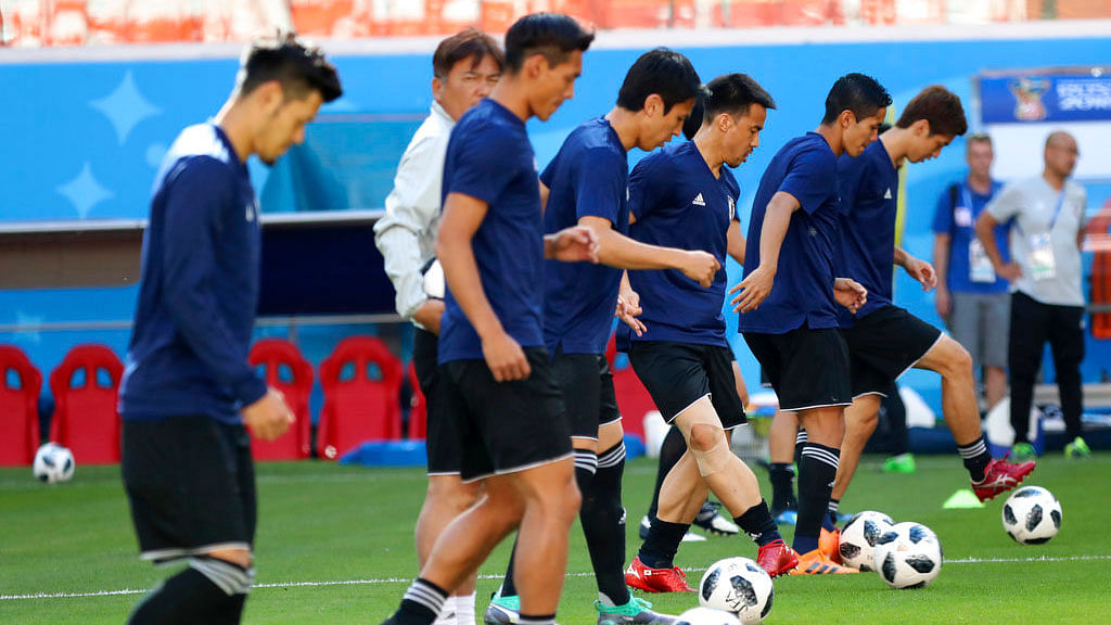 Japan football team attend a practice session.&nbsp;