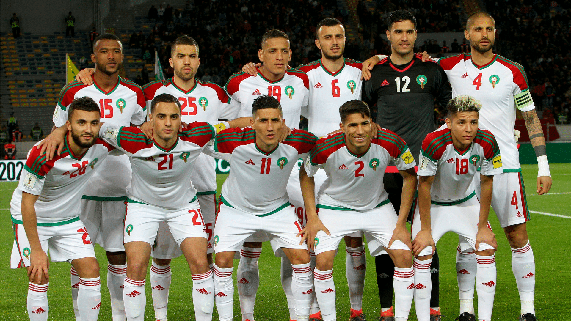 The Moroccan National Team before a friendly game against Uzbekistan in March 2018