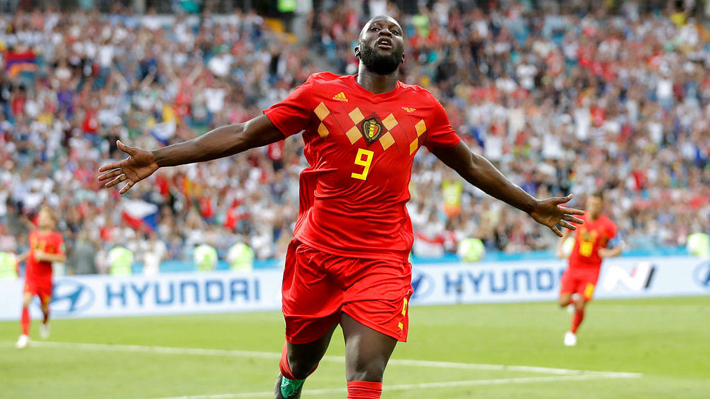 Belgium’s Romelu Lukaku celebrates after scoring a goal against Panama.