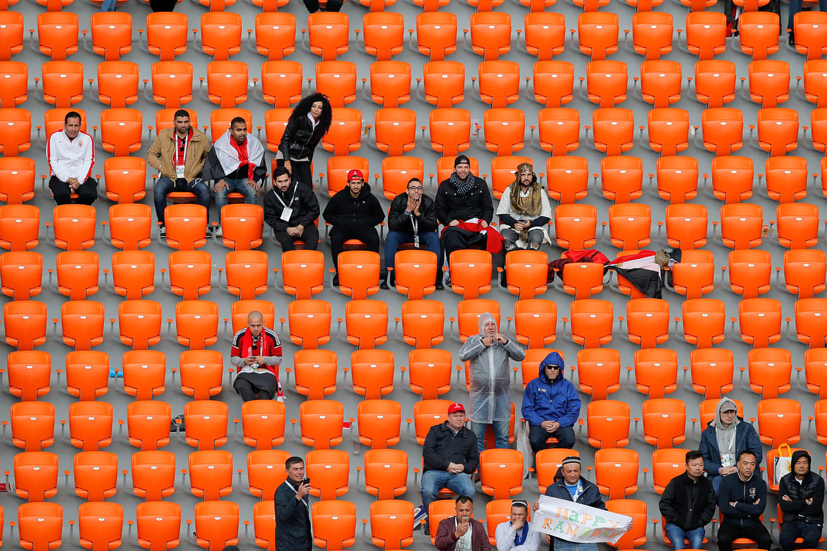 Fans took to social media  to demand why whole rows of prime pitch-side seats were empty during a World Cup match.