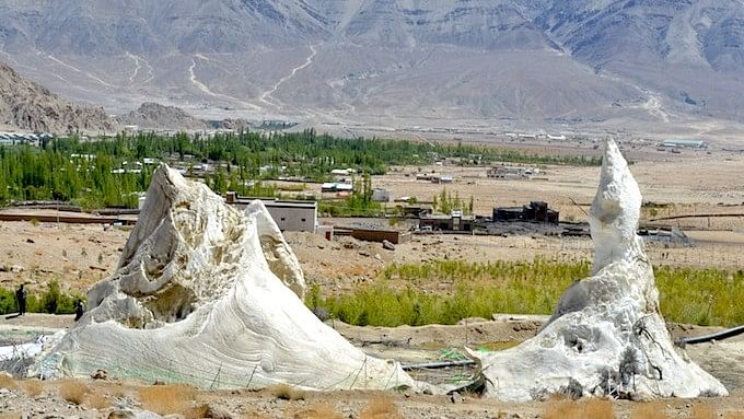 A huge area below the two large ice stupas in Phyang Village has been turned into a green area with the help of ice melt from the stupas in the past three years.