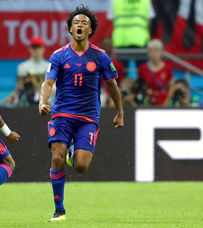 Juan Cuadrado (number 11) has been very effective for Los Cafeteros and scored their third goal against Poland 