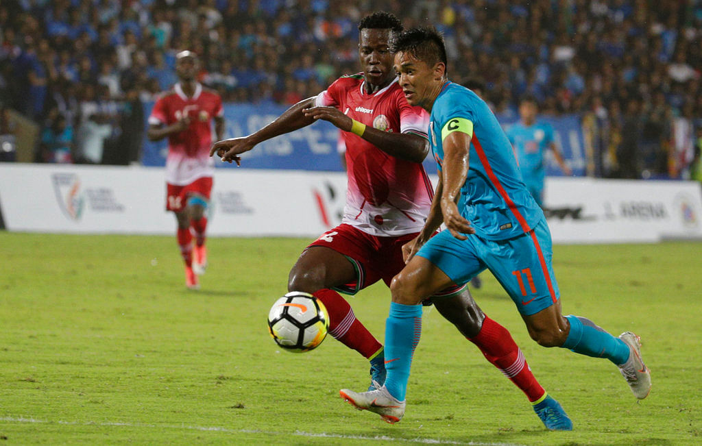 Chhetri became the joint second-highest international goal scorer among active players during the final in Mumbai.