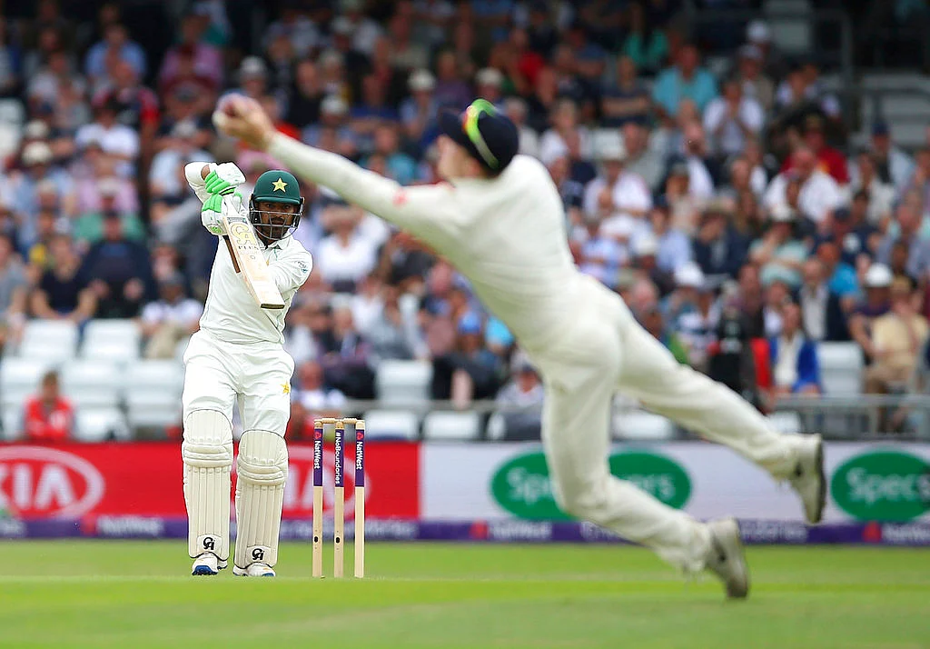 Pakistan’s Haris Sohail is caught by England’s Dom Bess on day three of the second Test match.