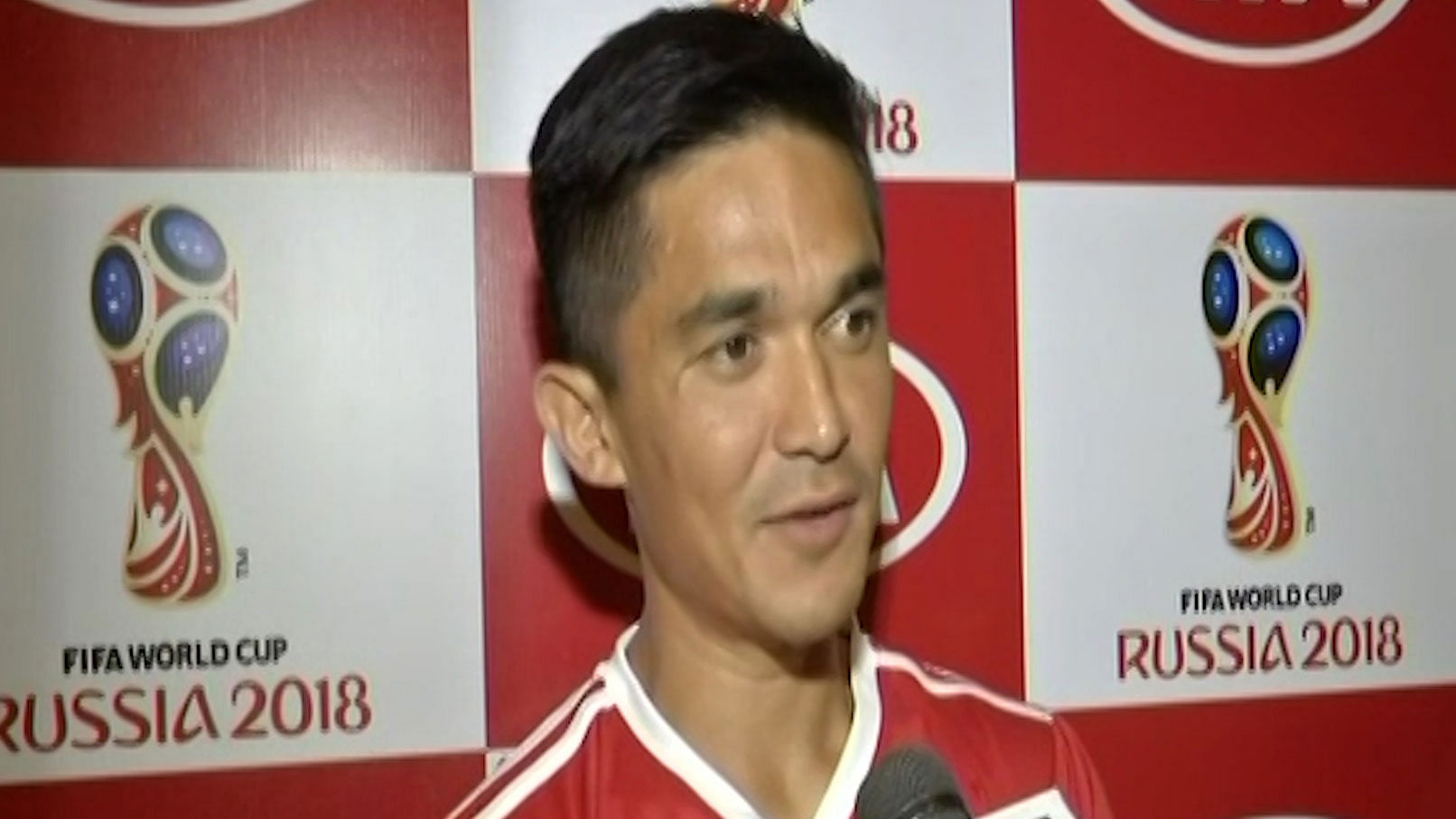 Sunil Chhetri speaks to the media after the Intercontinental Cup final.