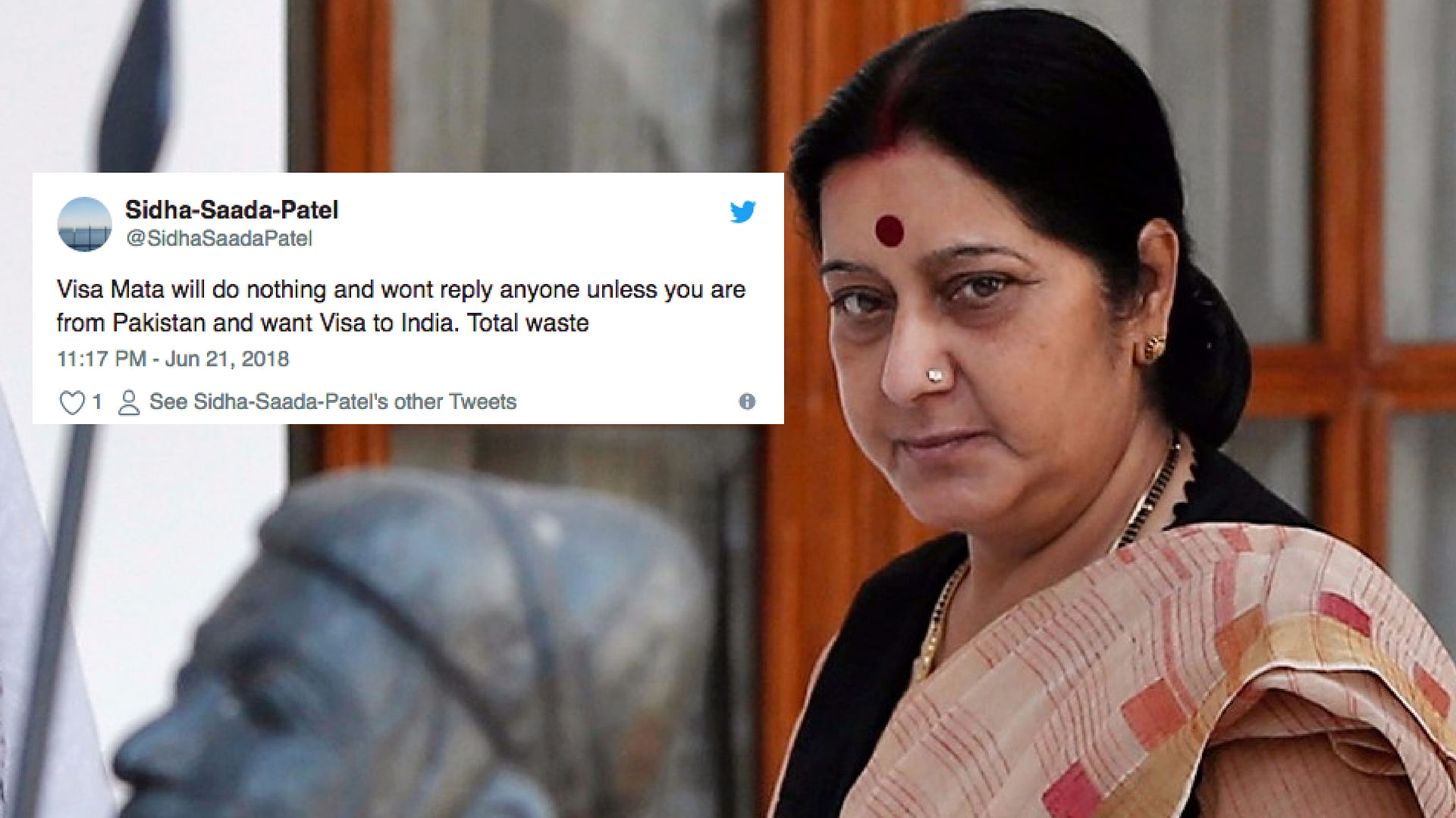 In a sarcastic tweet, Sushma Swaraj said that she was honoured to receive them and has ‘liked’ them for her followers to see.