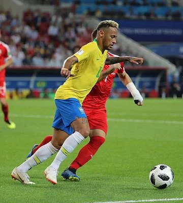 MOSCOW, June 27, 2018 (Xinhua) -- Aleksandar Mitrovic (R) of Serbia reacts during the 2018 FIFA World Cup Group E match between Brazil and Serbia in Moscow, Russia, June 27, 2018. Brazil won 2-0 and advanced to the round of 16. (Xinhua/Wang Yuguo