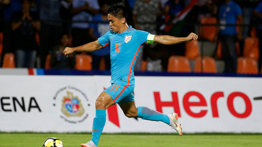 Sunil Chhetri in action during the Intercontinental Cup final.