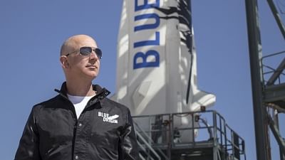 <div class="paragraphs"><p>Jeff Bezos, founder of Blue Origin, inspects New Shepard.</p></div>