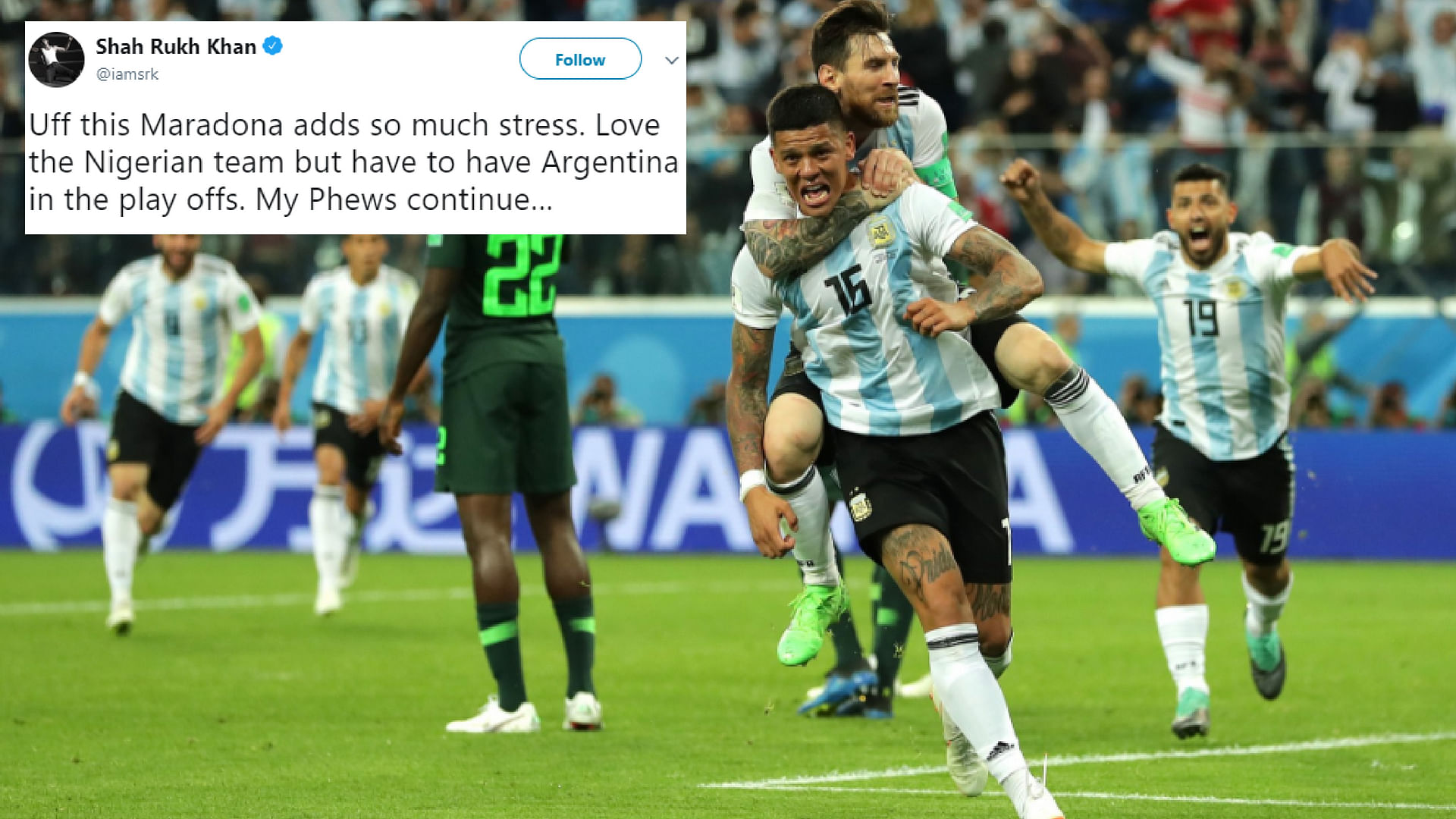 Lionel Messi and Marcos Rojo carried Argentina to the Round of 16 with their goals - and Bollywood was all for it