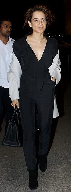 Kangana Ranaut was seen in black at the airport.