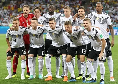 SOCHI, June 23, 2018 (Xinhua) -- Players of Germany pose for a group photo prior to the 2018 FIFA World Cup Group F match between Germany and Sweden in Sochi, Russia, June 23, 2018. (Xinhua/Li Ming/IANS)