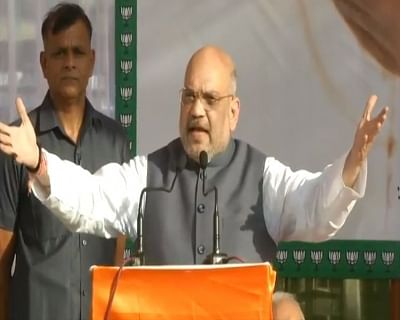 Jammu: BJP chief Amit Shah addresses at a public meeting, in Jammu on June 23, 2018. (Photo: IANS/Twitter/@BJP4India)