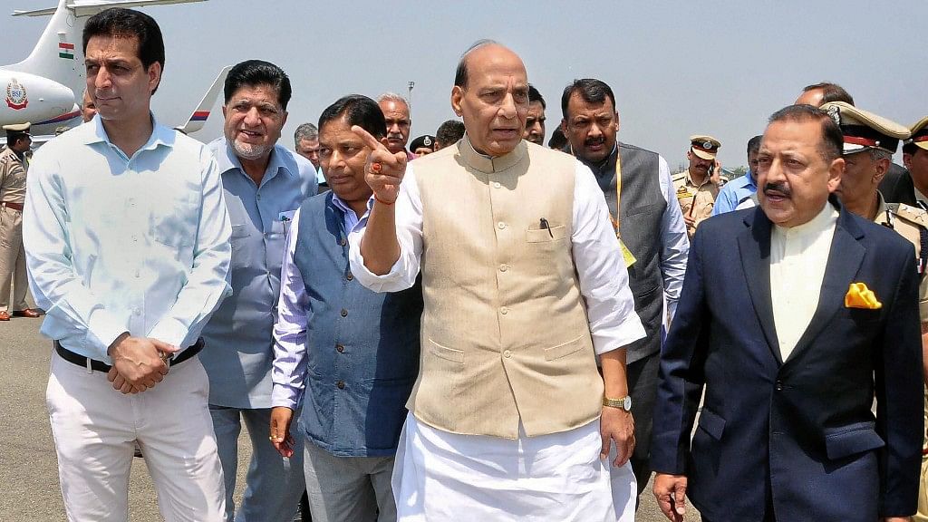 Union Home Minister Rajnath Singh arrives for a two-day visit to Jammu and Kashmir.