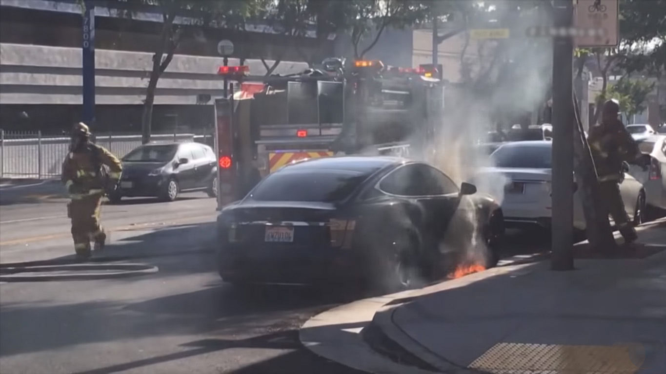 A Tesla Model S catches fire in the US.