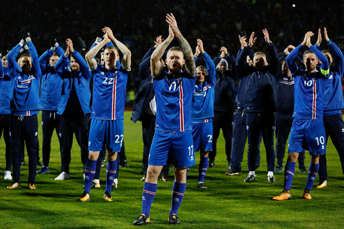 Captain Aron Gunnarsson leads the Iceland “Thunderclap”, which has become iconic after the country’s Euro 2016 performance.