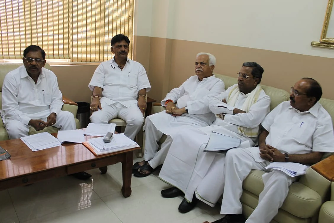 Siddaramaiah along with senior Congress leader during the meeting on Friday. 