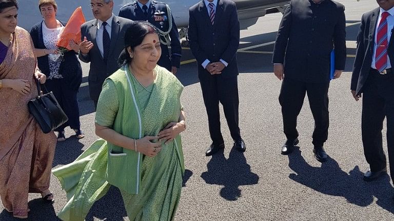 External Affairs minister Sushma Swaraj arrives in Brussels.&nbsp;