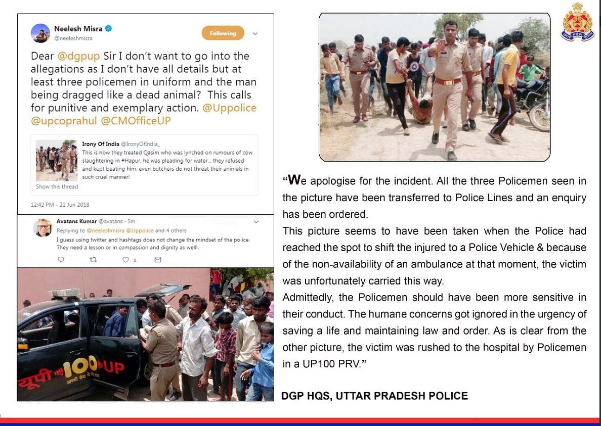 After condemnation on social media, UP Police apologised and said the officers should have been more “sensitive”.