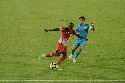 Mumbai: Players in action during an Intercontinental Cup match between India and Kenya at Andheri Sport Complex in Mumbai on June 10, 2018. (Photo: IANS)