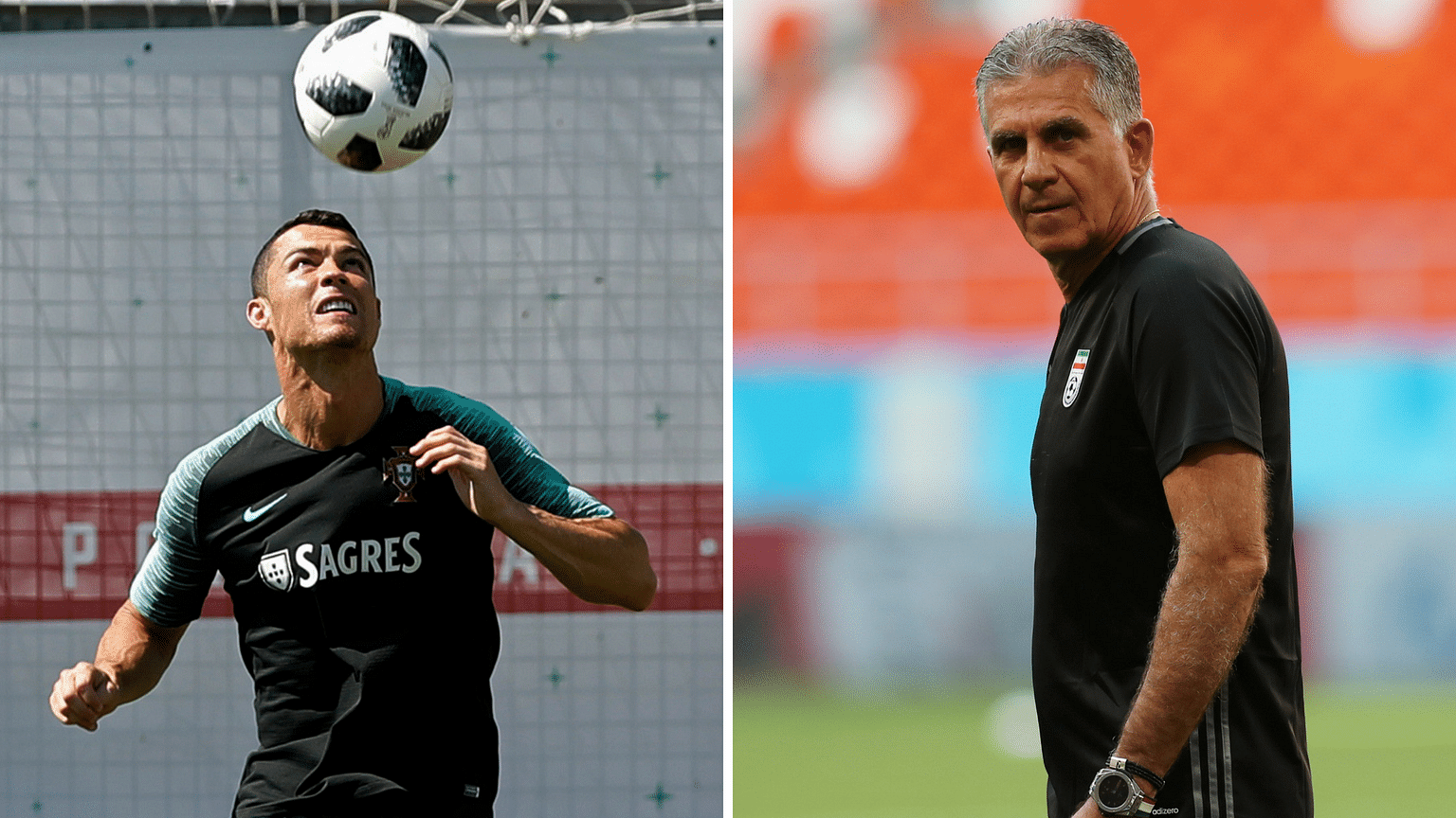 Portugal’s Cristiano Ronaldo and Iran’s coach Carlos Queiroz on the eve of their Group B match on Sunday.