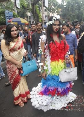Kolkata: LGBT (lesbian, gay, bisexual, and transgender) supporters participate in Kolkata Rainbow Pride Walk 2017 in Kolkata, on Dec 10, 2017. (Photo: Kuntal Chakrabarty/IANS)