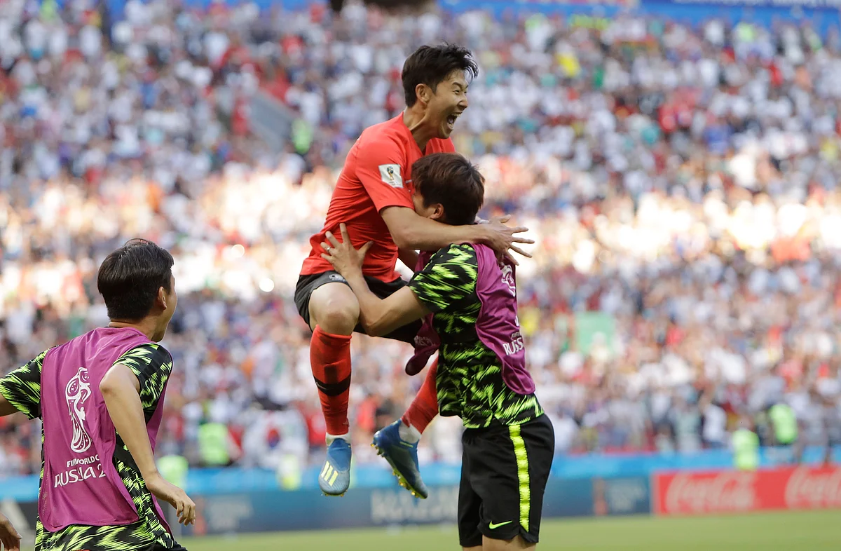 South Korea’s Son Heung-min celebrates after scoring his side’s second goal during their Group F match against Germany at the Kazan Arena on Wednesday.