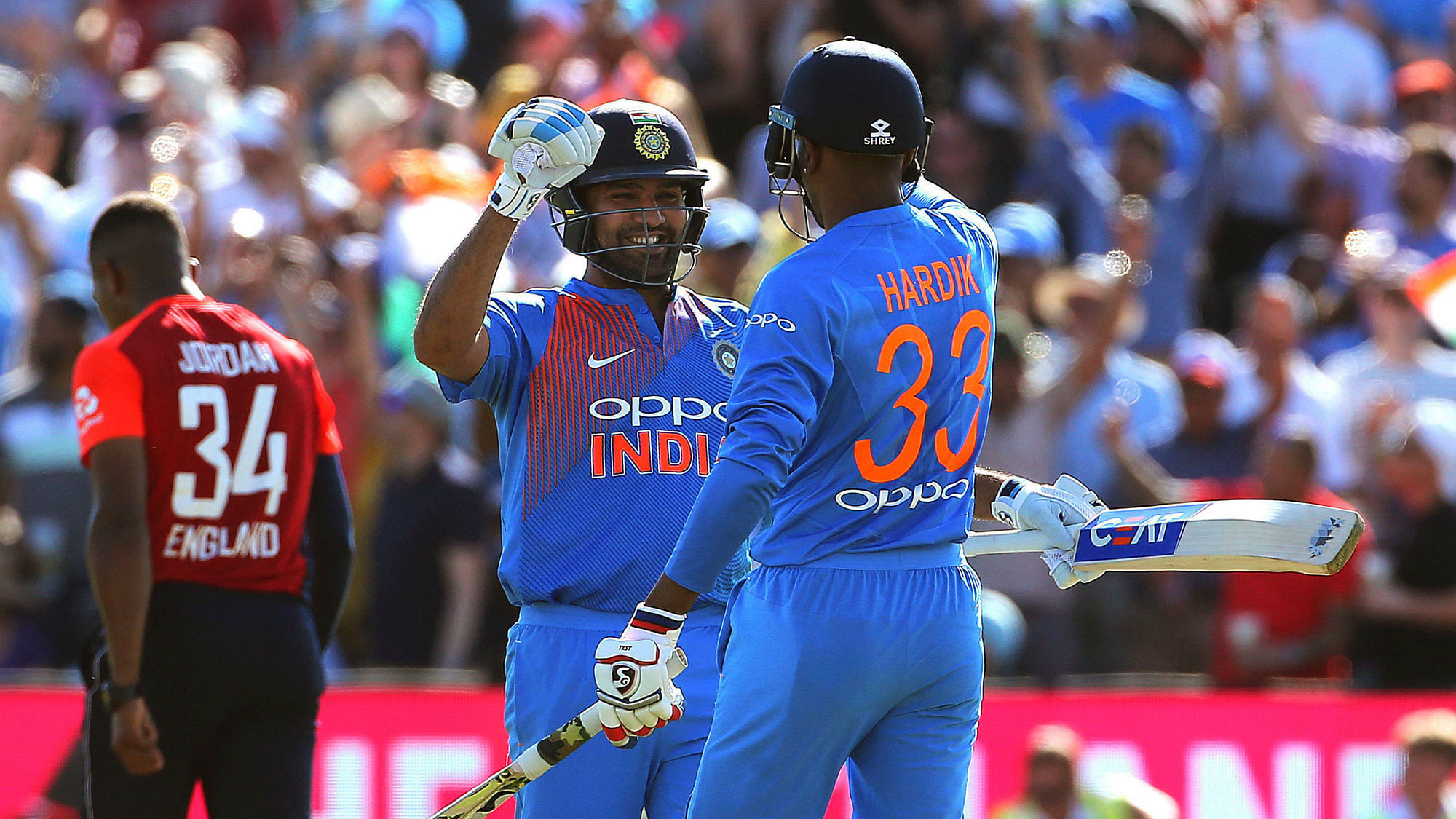 Rohit Sharma’s century helped India beat England by seven wickets.