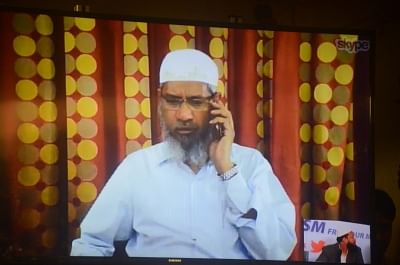 Mumbai: Controversial Islamic preacher Zakir Naik addresses a press conference through Skype in Mumbai, on July 15, 2016. (Photo: IANS)