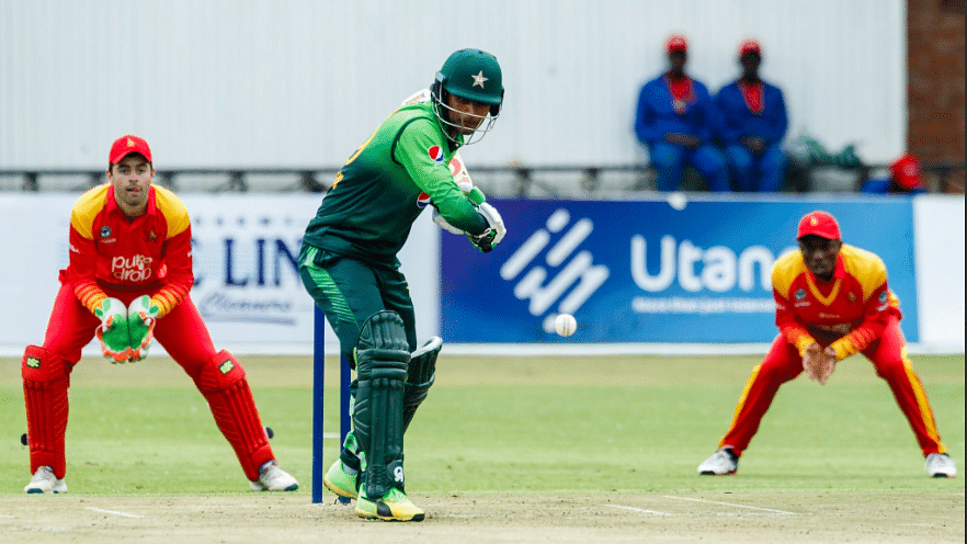 Fakhar Zaman en route to becoming the first Pakistani batsman to score 200 runs in ODI cricket.