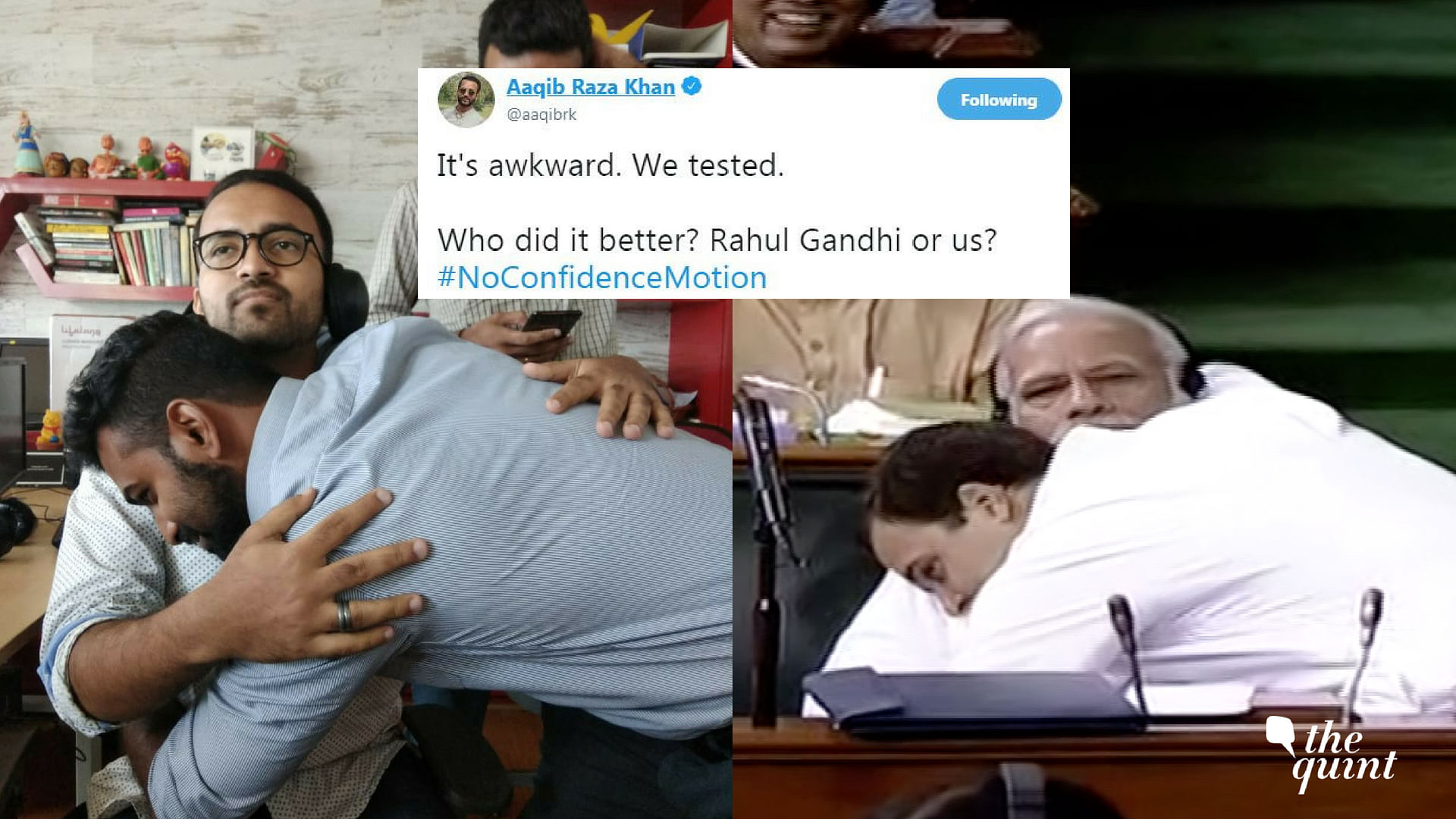  Rahul Gandhi hugs PM Modi in Lok Sabha after his no-confidence motion speech. 