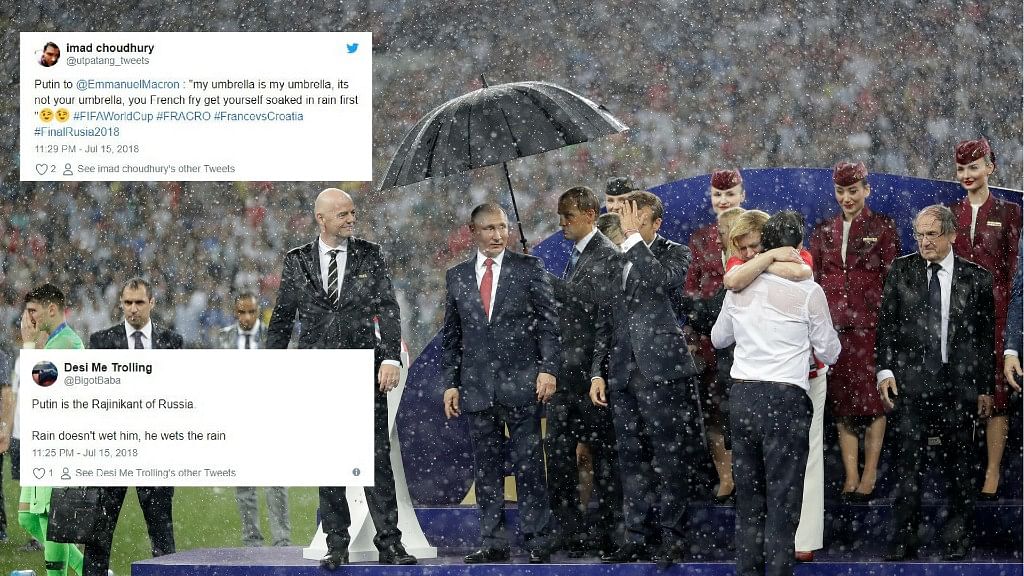 Twitter trolled Russian President Vladimir Putin for letting the other presidents get drenched while a henchman held his umbrella during the post-match ceremony of World Cup 2018 final.