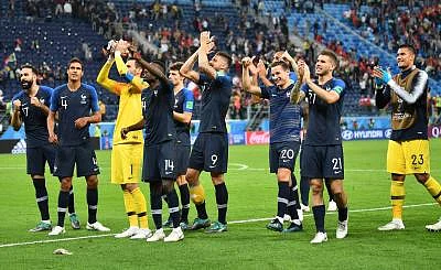 SAINT PETERSBURG, July 10, 2018 (Xinhua) -- Players of France greet the audience after the 2018 FIFA World Cup semi-final match between France and Belgium in Saint Petersburg, Russia, July 10, 2018. France won 1-0 and advanced to the final. (Xinhua/Li Ga/IANS)