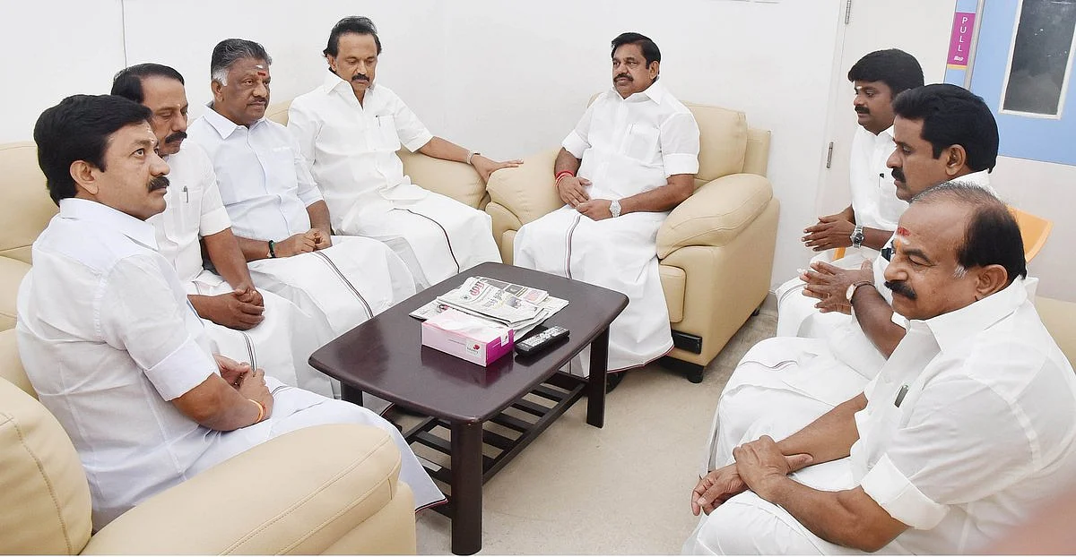 CM E Palaniswami with Deputy CM O Panner selvam visit MK Stalin.