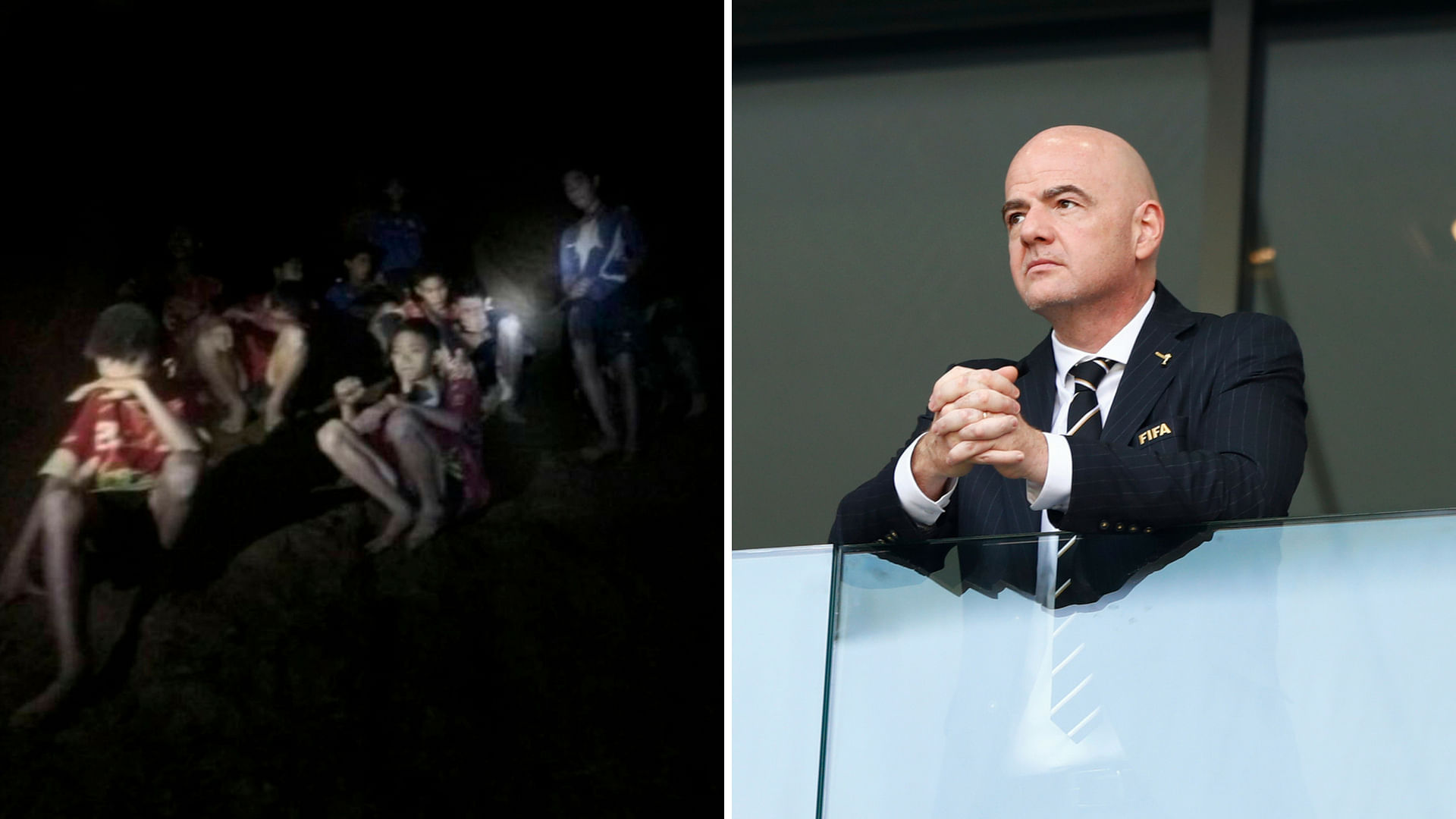 FIFA President Gianni Infantino (right) expressed his support for the Thai team trapped underground in a waterlogged cave since 23 June.