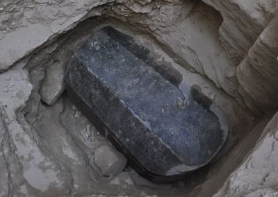 CAIRO, July 1, 2018 (Xinhua) -- This undated photo provided by Egyptian Ministry of Antiquities shows a large black granite sarcophagus in Alexandria, Egypt. An Egyptian archeological mission discovered Sunday a tomb with a large black granite sarcophagus dating back to the Ptolemaic era in the Egyptian coastal province of Alexandria, the head of Egypt
