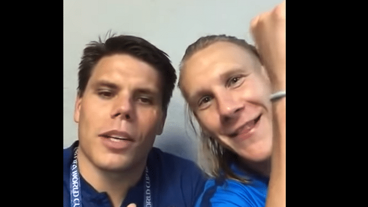 Croatian coaching staff member Ognjen Vukojevic (left) and player Domagoj Vida posted a political video on social media.
