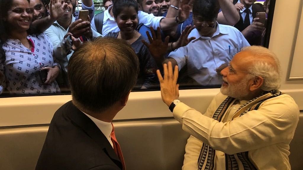 South Korean President Moon Jae-in and Prime Minister Narendra Modi in the Delhi Metro.