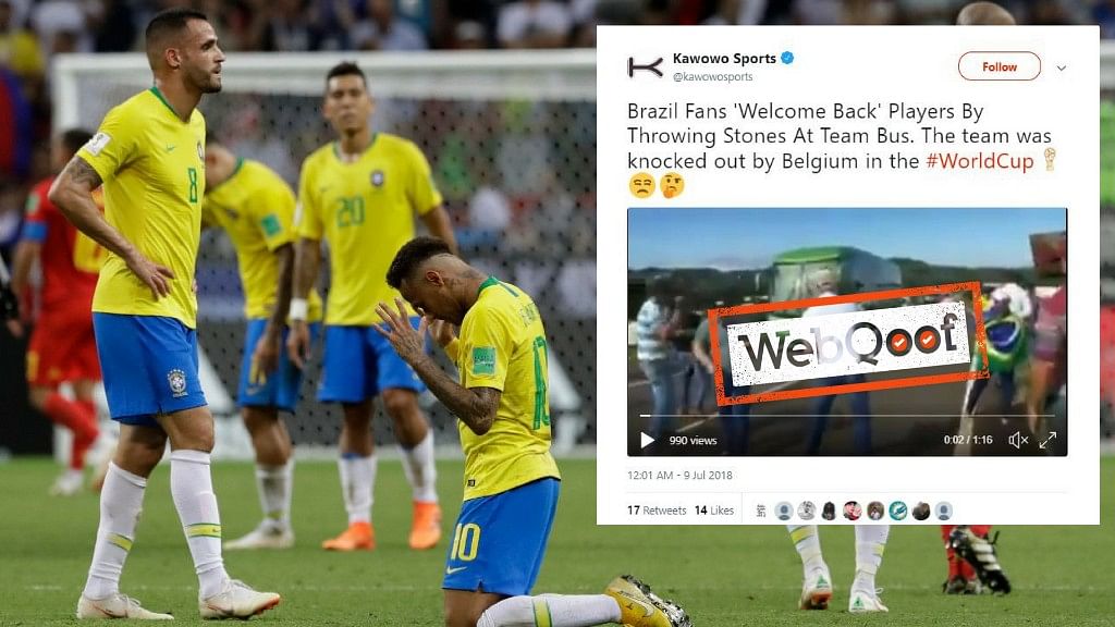 A fake video claimed that angry Brazilian fans hurled eggs and stones at a bus in Brazil, reacting to the national team’s exit from the FIFA World Cup in Russia.