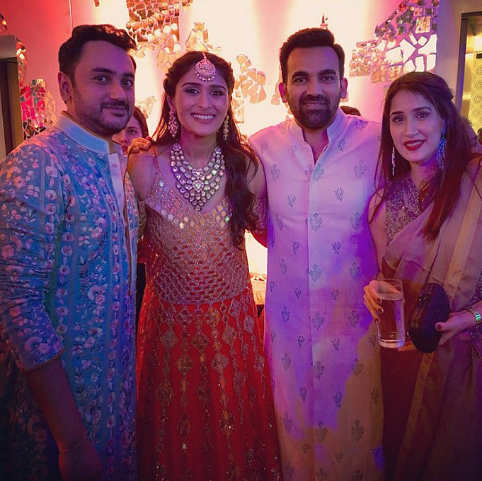 Zaheer Khan and Sagarika Ghatge were spotted with Namit and Poorna during their reception.&nbsp;