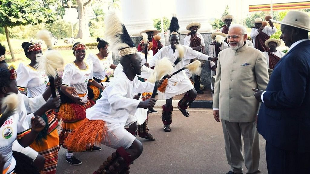PM Modi’s ceremonial reception in Kampala, Uganda.