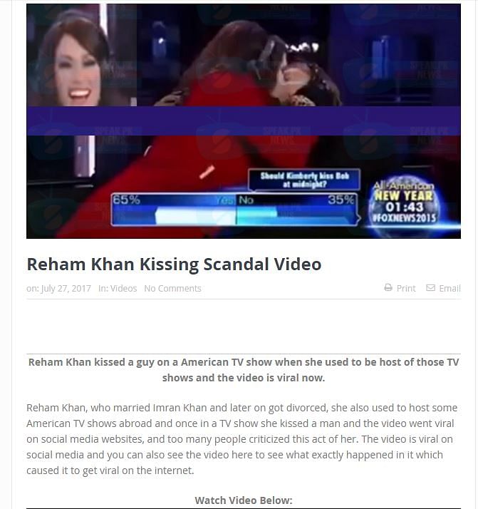A year-old article claims that Reham Khan was severely criticised for her act, but it is not her in the video. 