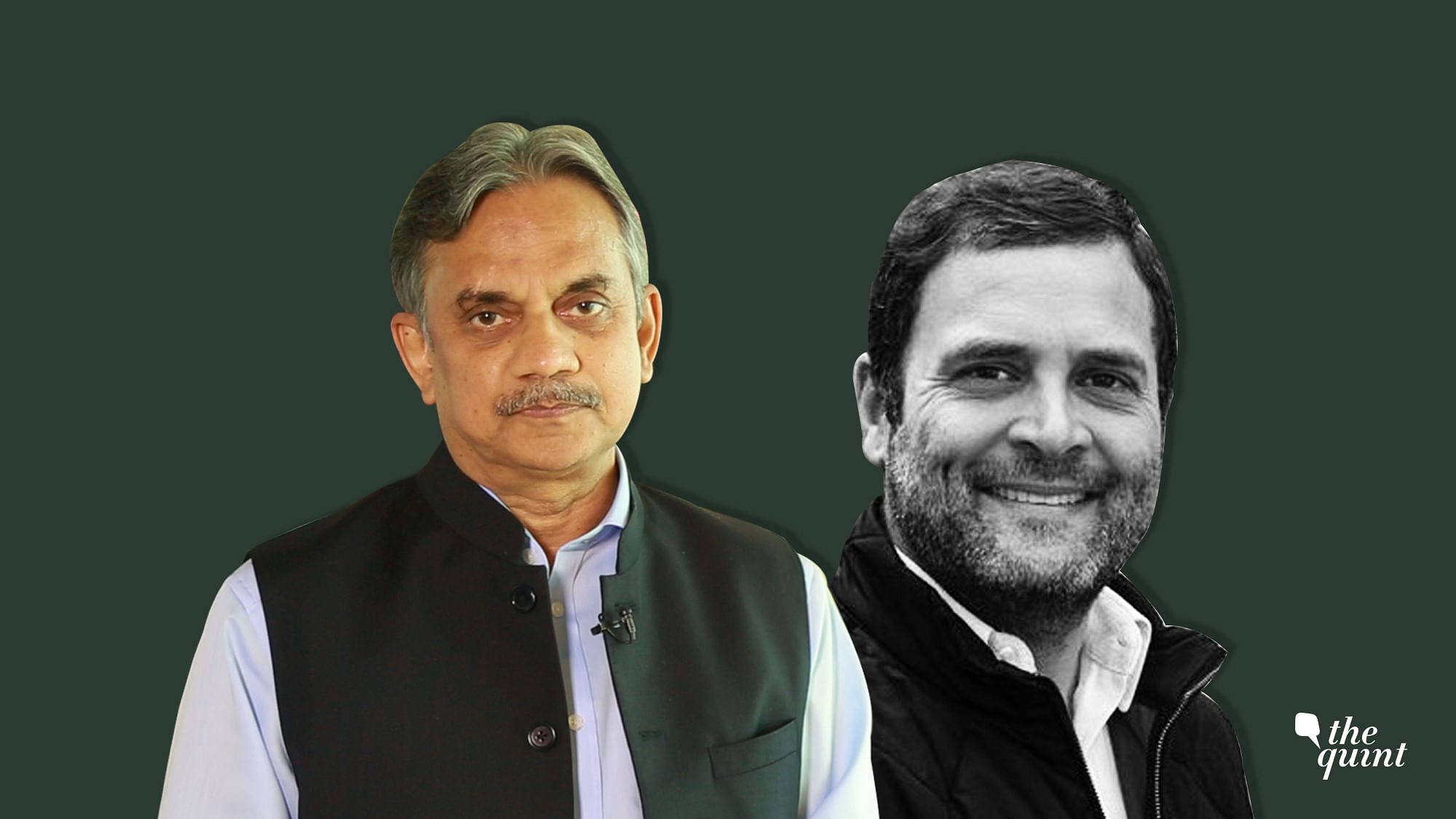 The Quint’s Editorial Director Sanjay Pugalia and Congress President Rahul Gandhi.