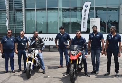 Gurugram: BMW Group India President Vikram Pawah (L) and BMW Motorrad Head of Region Asia, China, Pacific, South Africa, Dimitris Raptis at the launch of G310R and G310GS in Gurugram on July 18, 2018. (Photo: IANS)
