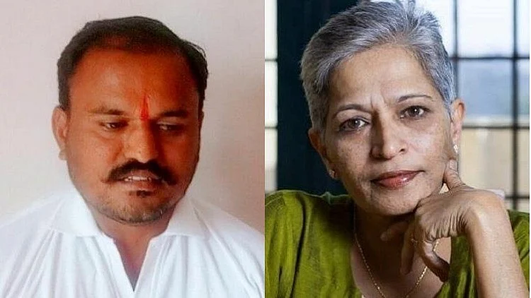 KT Naveen Kumar (left) is suspected to be the man behind the murder of journalist and activist Gauri Lankesh (right) in Bengaluru.